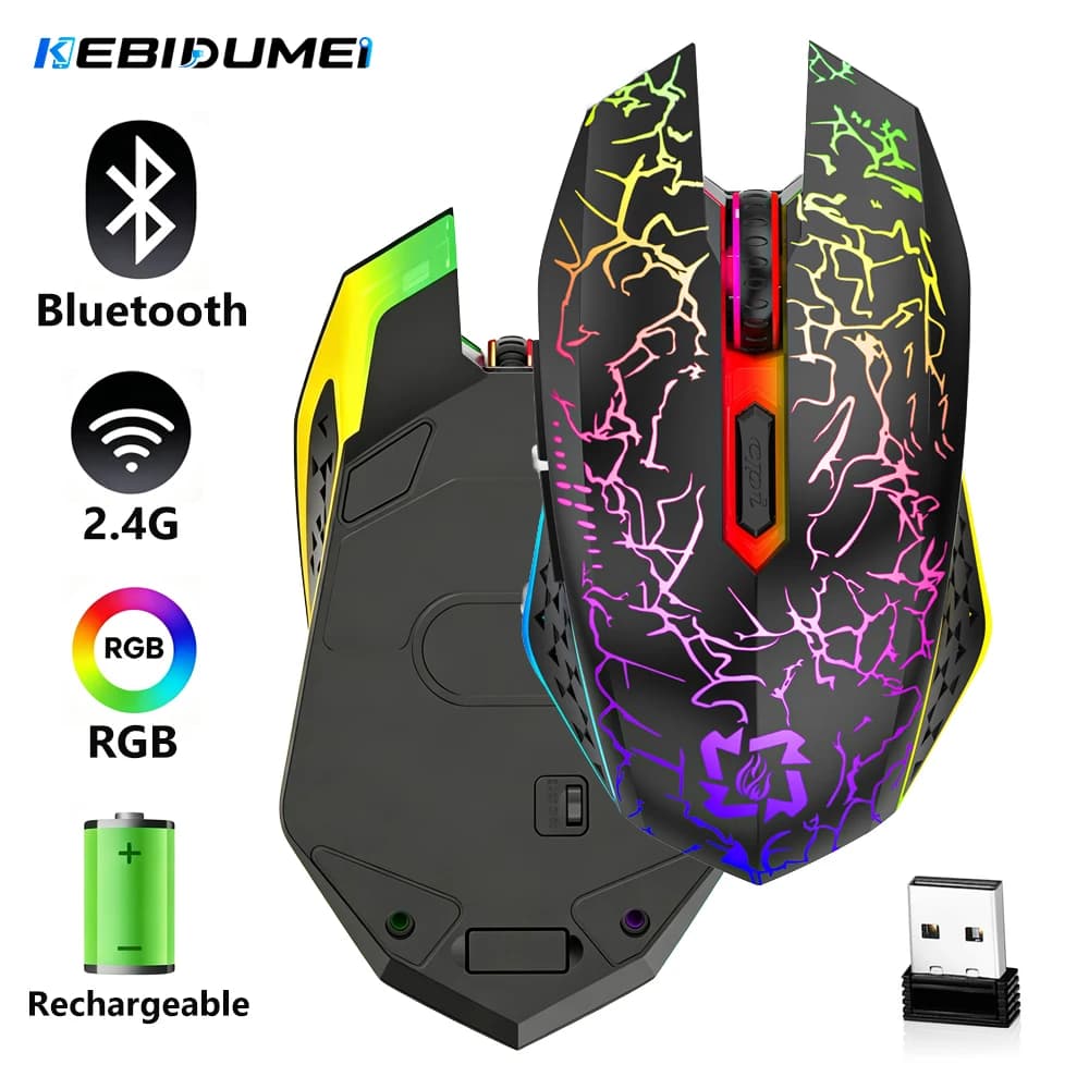 KEBIDUMEI Wireless Bluetooth Mouse 1600DPI RGB Gaming Mouse Rechargeable 6 Buttons Silent Office Mice For MacBook Tablet Laptops