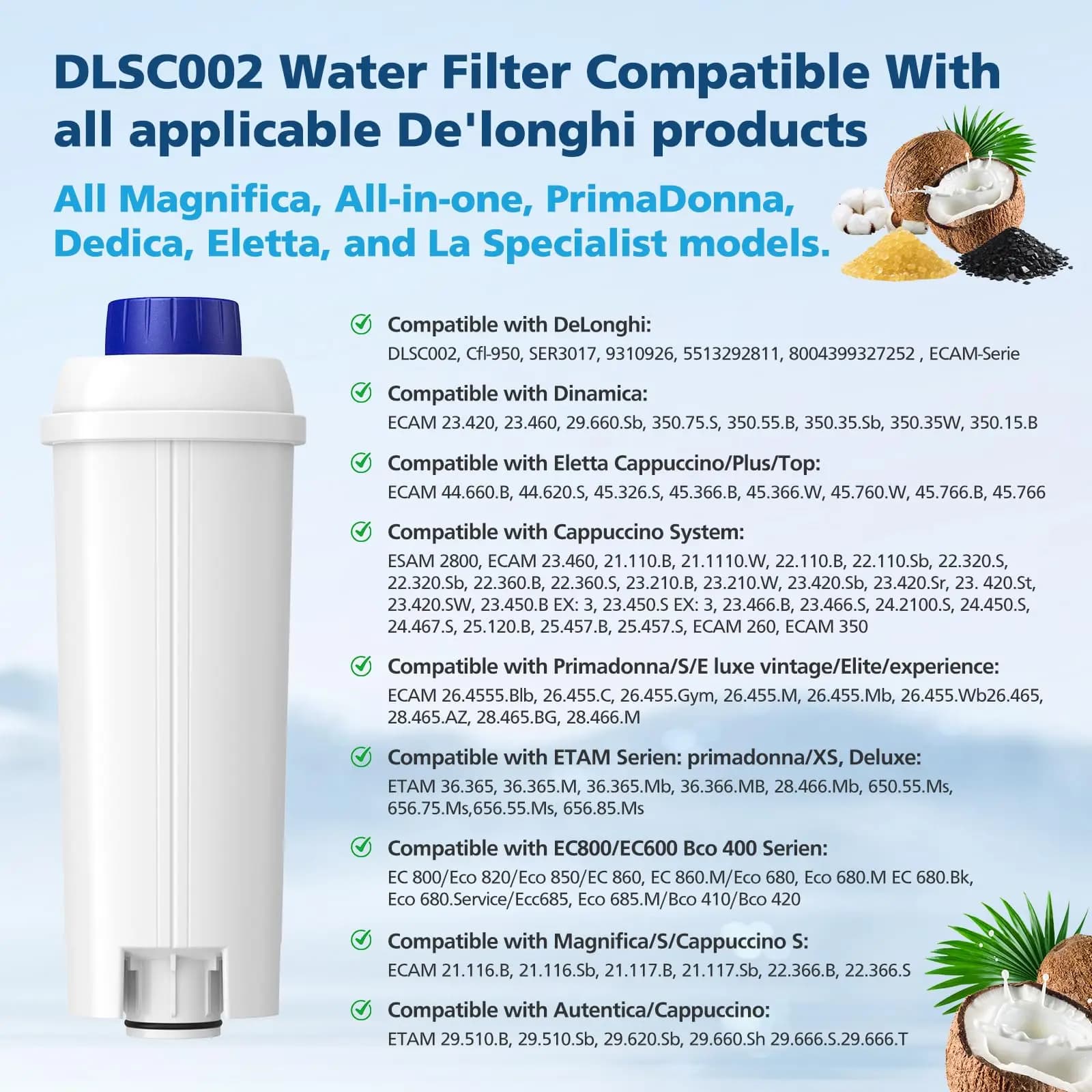 2/4/6/8/10Pcs Filter for Delonghi Coffee Machine Dlsc002 Water Filter for Delonghi Magnifica evo, Dinamica, Eletta, ECAM, ESAM