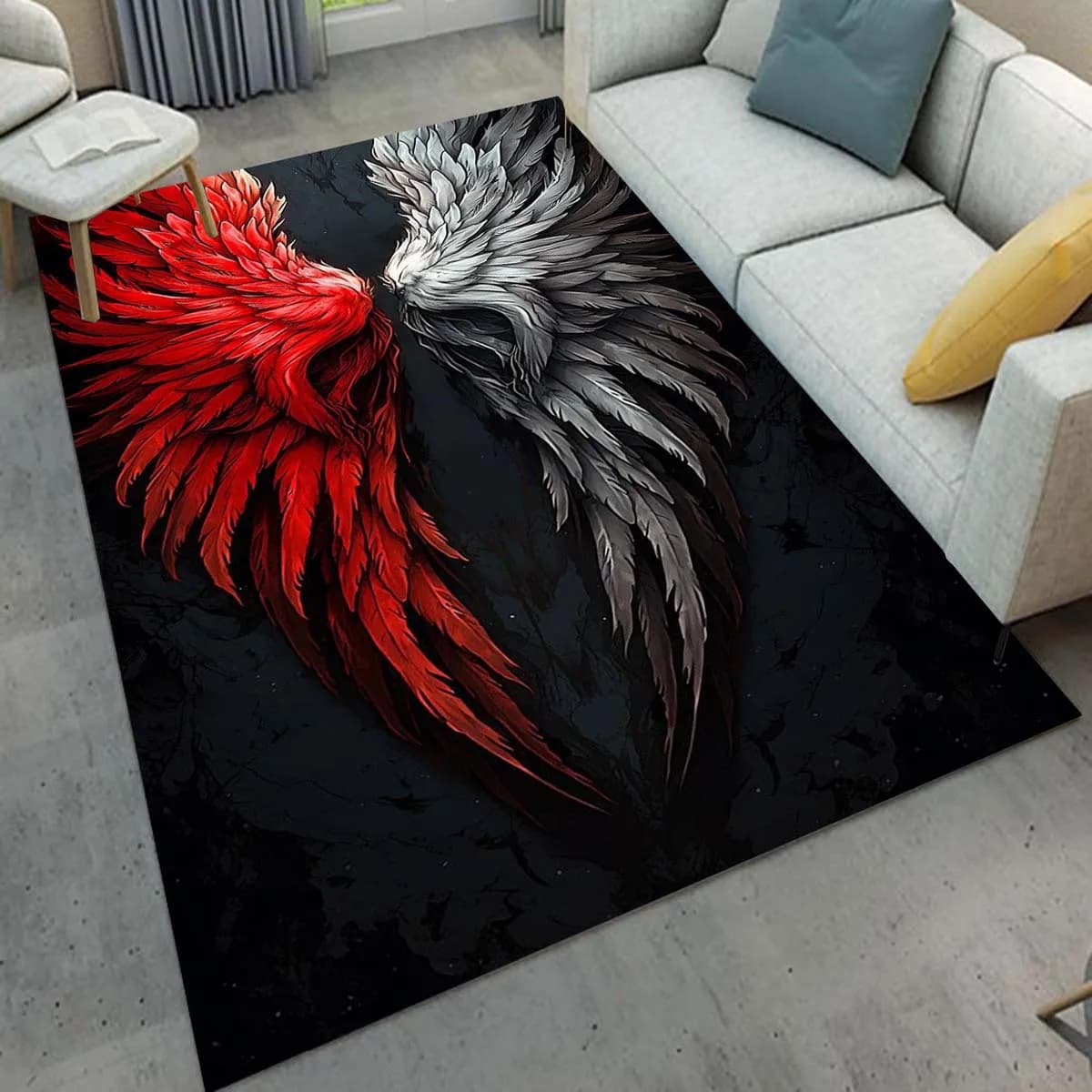 Carpet with red and white wings Modern interior design Fashionable living room decoration Abstract art carpet