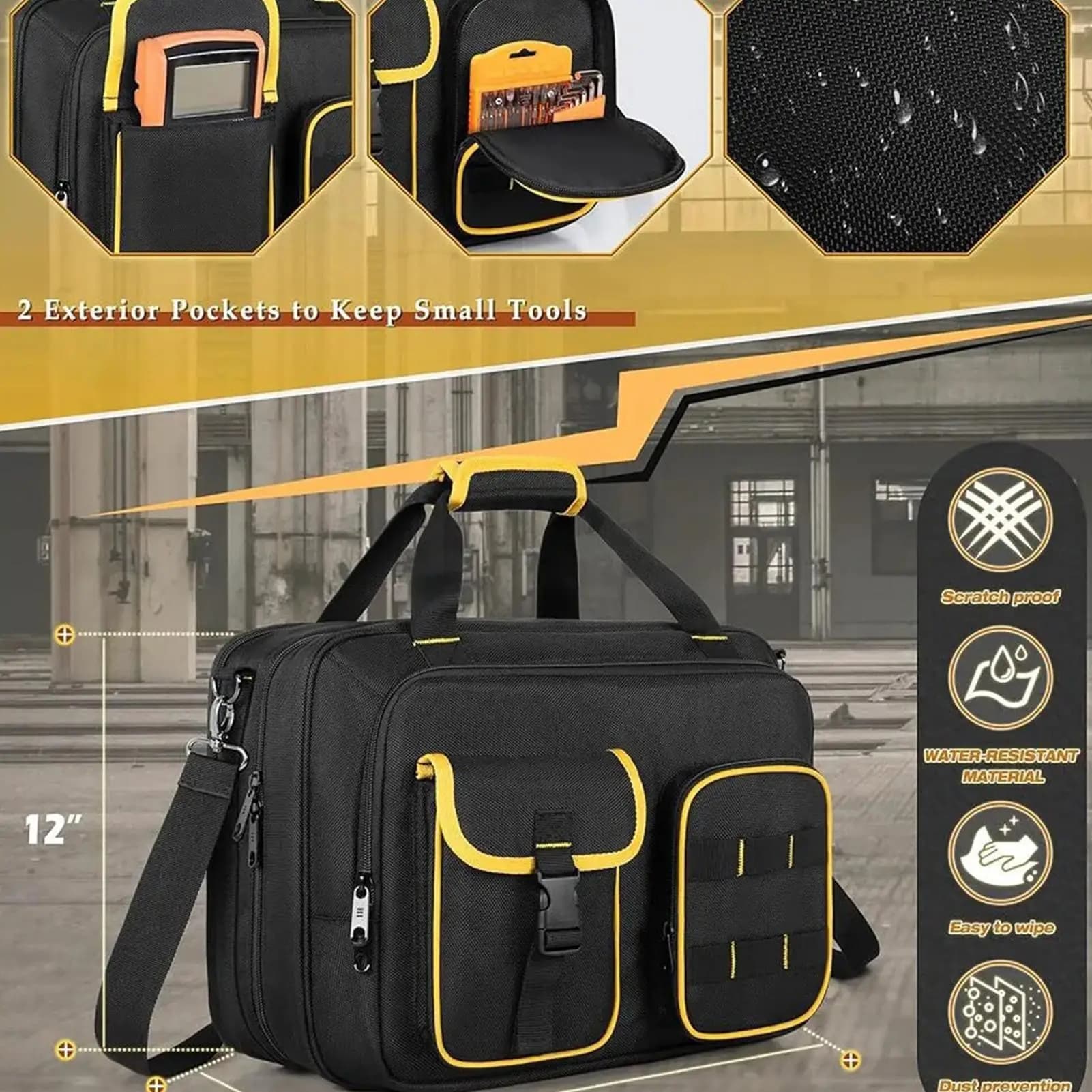 Heavy Duty Tool Bag Multi-Pocket Storage with Laptop Sleeve Tool Storage Bag for Plumbers Electricians Engineers Garage