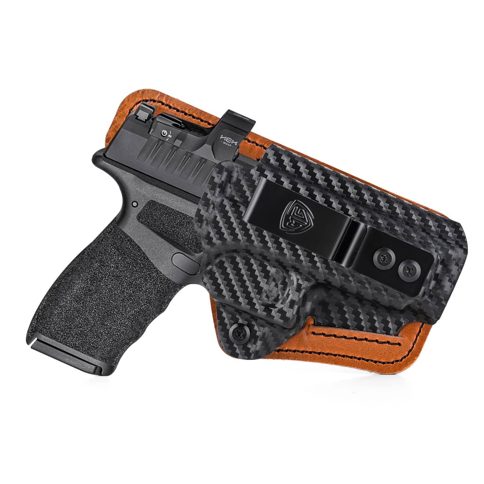 Fondina Hellcat Pro with Comfort upholstery Hybrid IWB Kydex leather boot for Springfield Hellcat Pro 3" Hellcat OSP from hidden transport