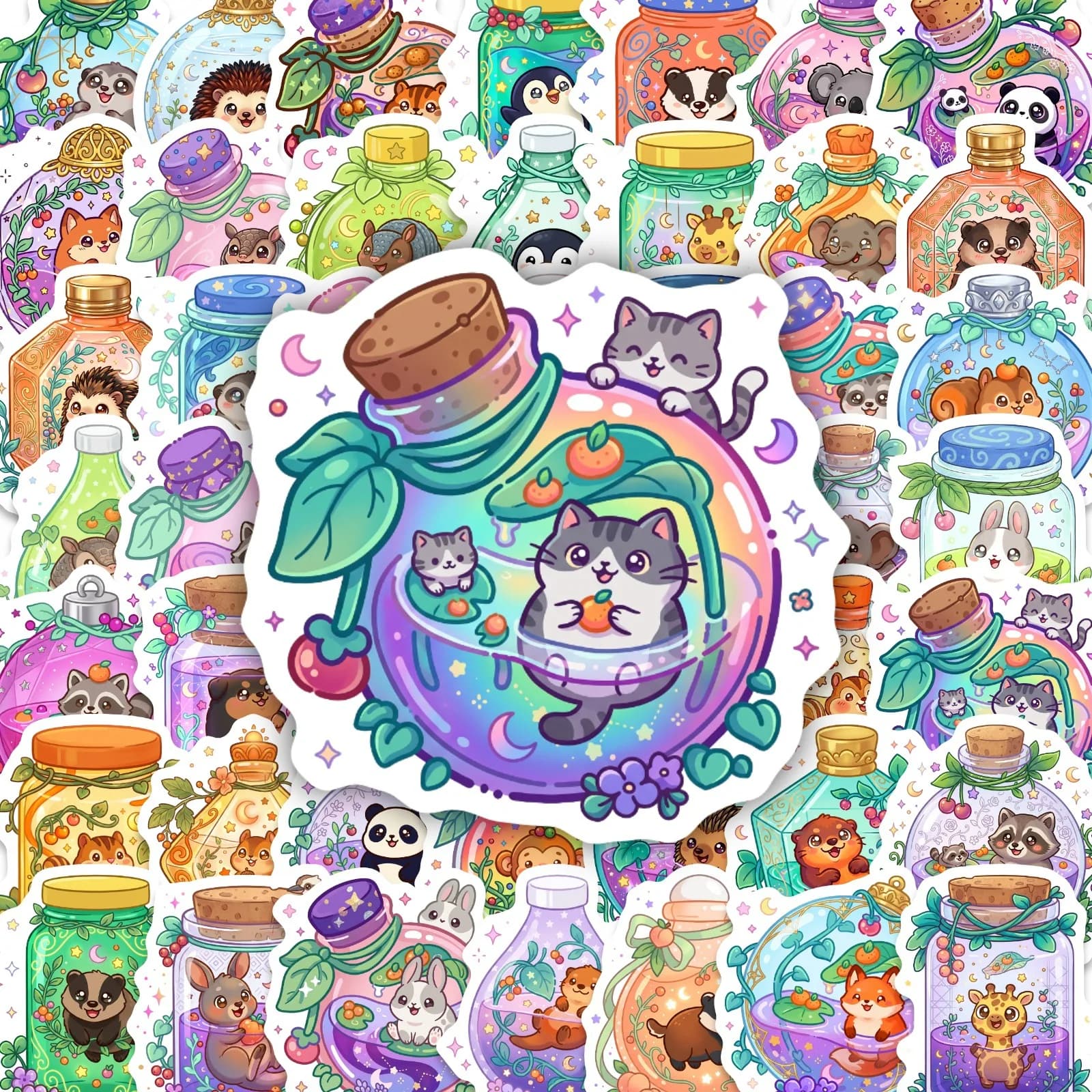 50 Pezzi Adesivi Kawaii con Animali e Gatti, Decorazioni Estetiche per Fai-da-Te, Scrapbooking, Telefono, Laptop, Quaderni
