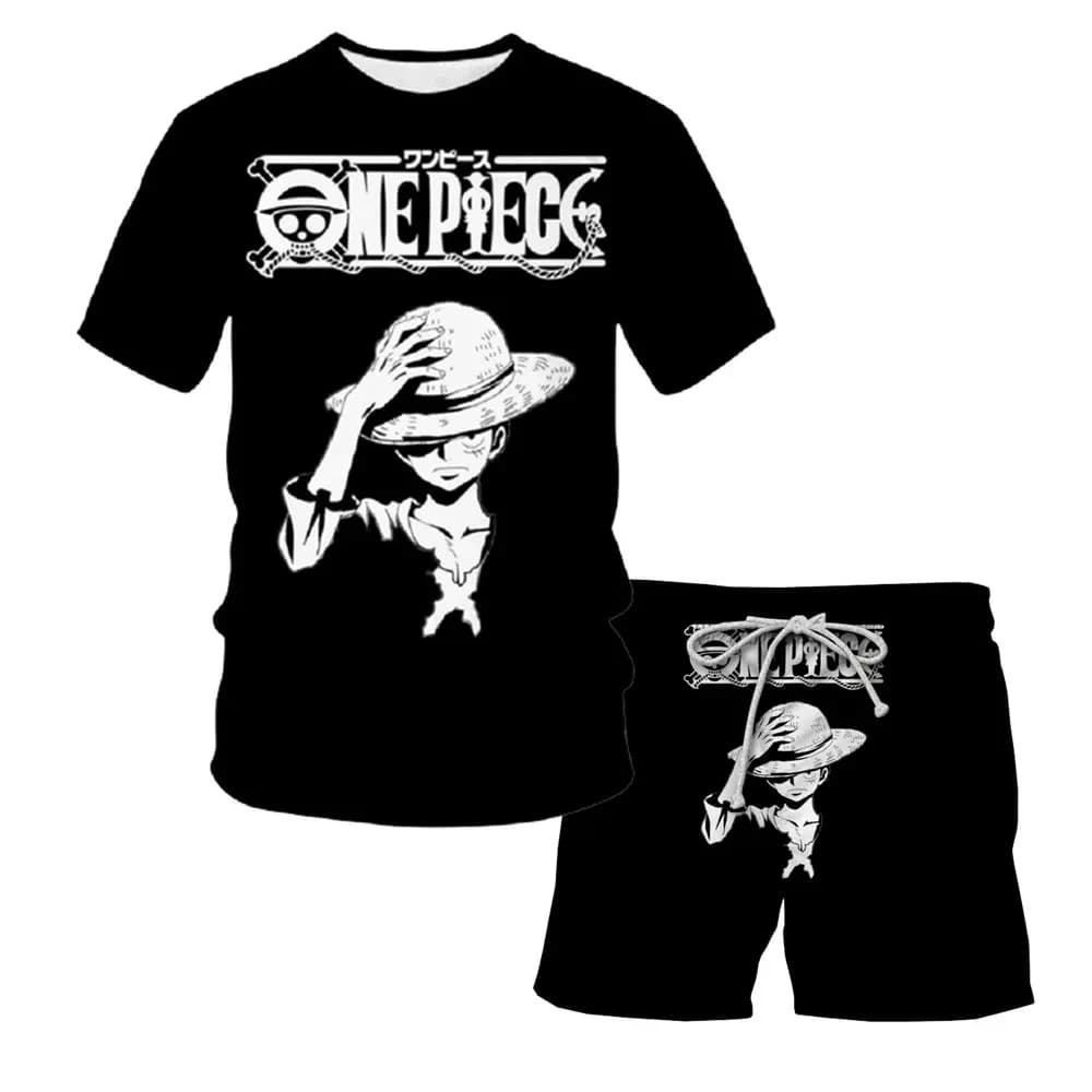 Completo Set 2 Pezzi per Bambini 2026 One Piece Rufy: T-Shirt a Maniche Corte e Pantaloncini Elastici - Abbigliamento Sportivo Casual Estivo Traspirante Anime