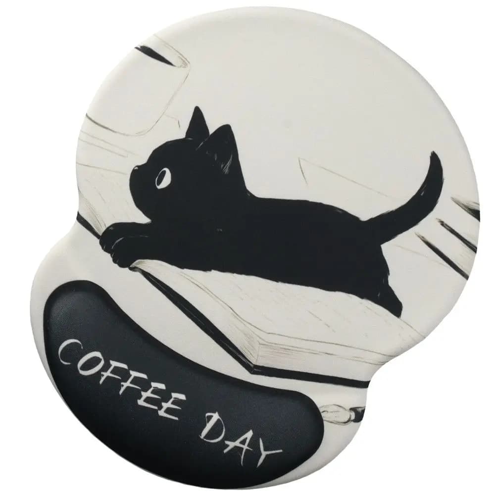 Simpatico tappetino per Mouse per gatti in cartone animato, tappetino per poggiapolsi antiscivolo in Gel nero con supporto per poggiapolsi digitando e sollievo dal dolore per l'home Office