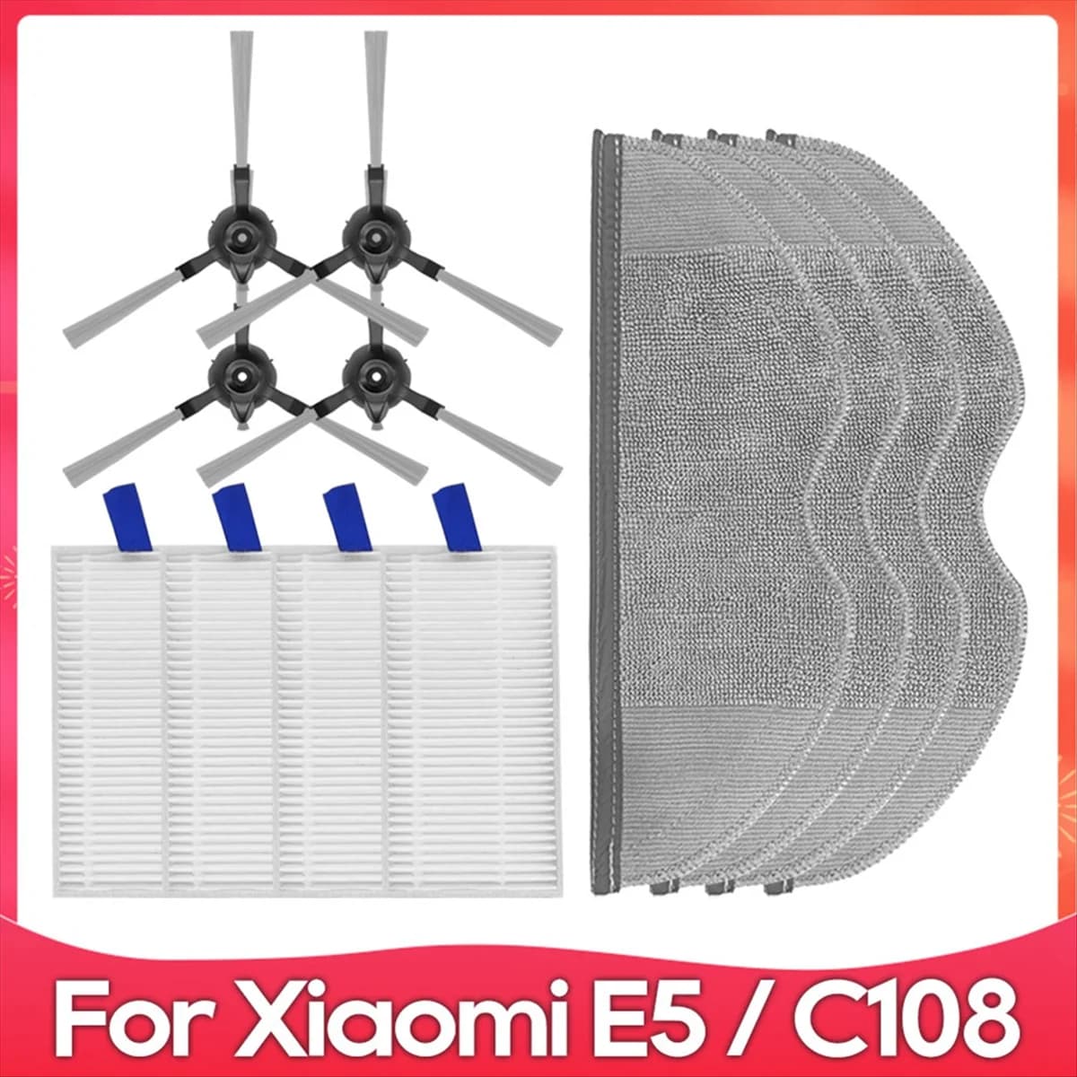 NUOVO Per Xiaomi Robot Aspirapolvere E5/C108/CDZC108/BHR7969EU Spazzola Laterale Mop Filtro Robot Aspirapolvere Pezzi di Ricambio