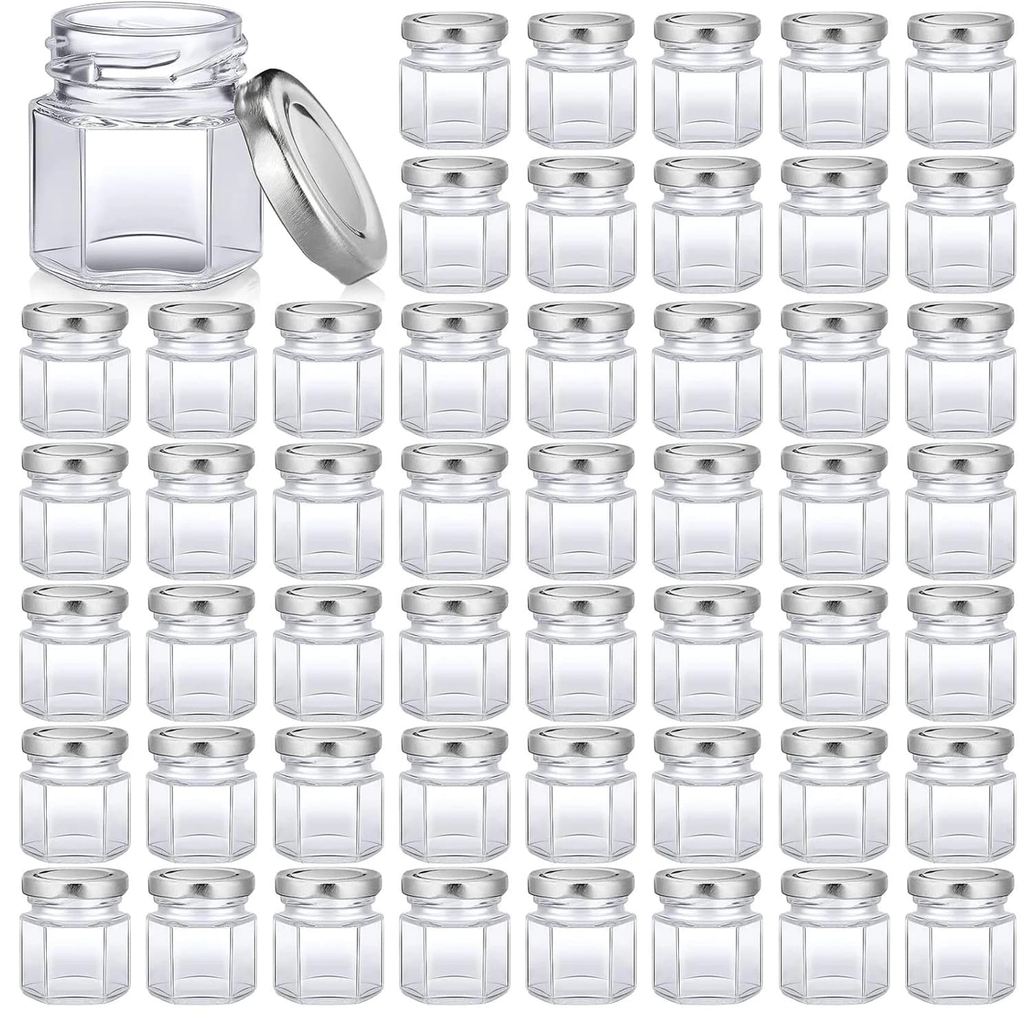 Mini barattoli di vetro esagonali da 1,5 once sfusi per matrimoni Piccoli barattoli di miele con coperchi per conserve di spezie Mason Regali Caramelle