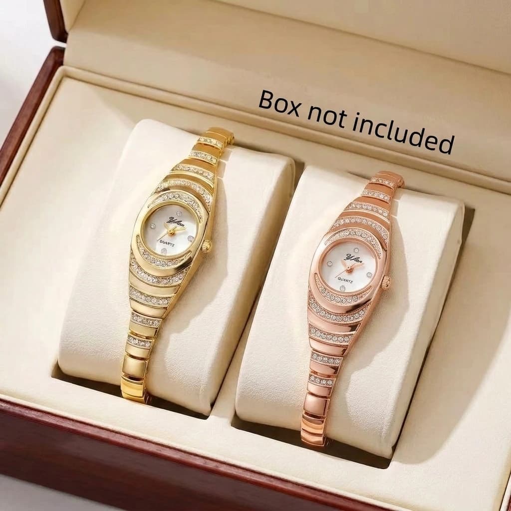 2PCS Elegant Women Watches Set Fashion Rhinestone Ladies Quartz Watch Bracelet Wristwatches Relogio Feminino（Without Box）