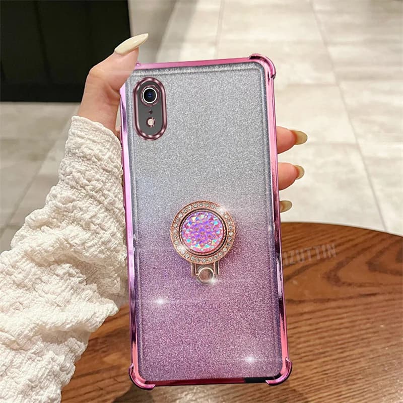 Gorgeous Round Jewelry Glitter Luxury Ring Phone Holder Case On For iPhone XR Girl Woman Used Anti-knock Stand Back Cover