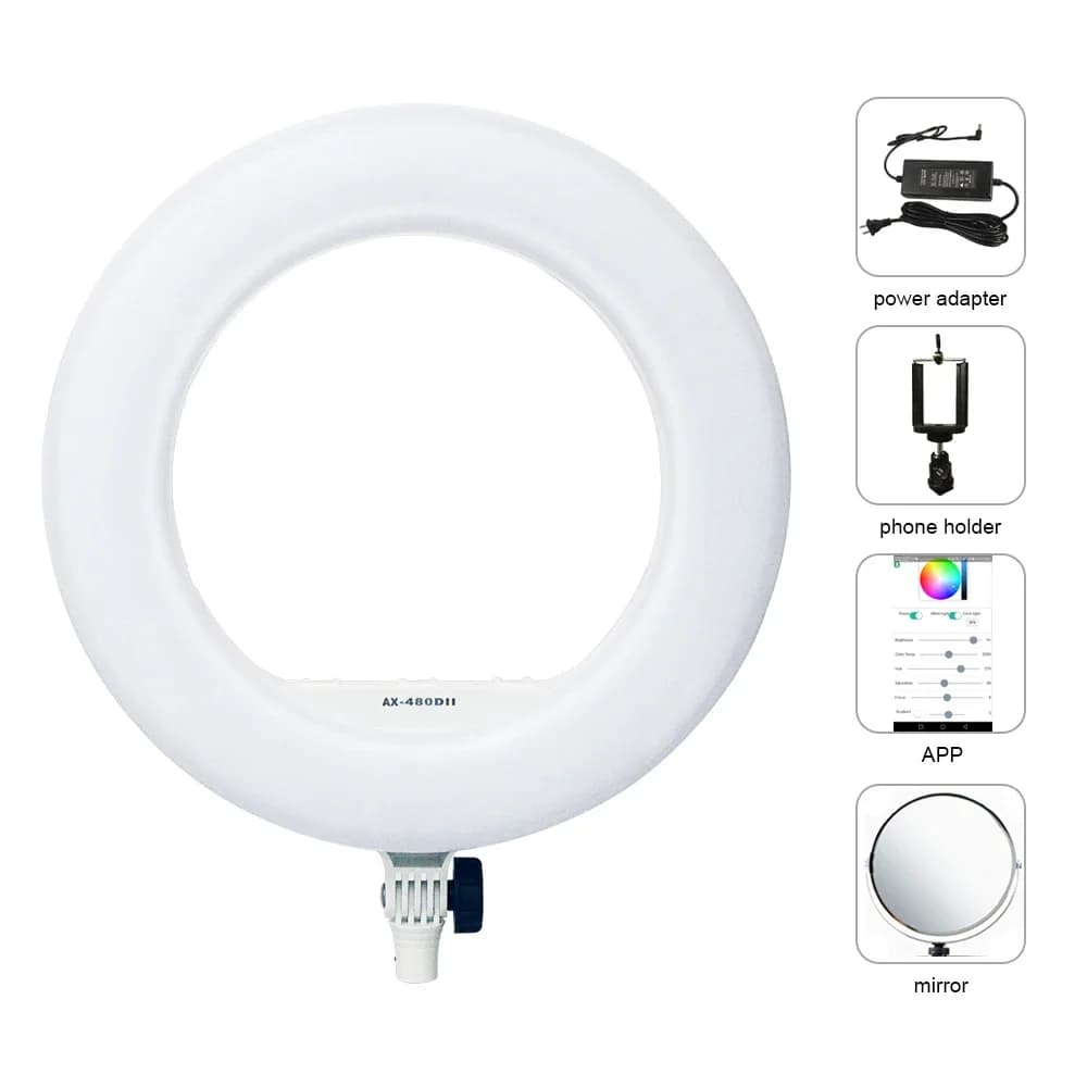 Yidoblo AX-480DII 48W Luce ad Anello con Controllo Bluetooth APP, Lampada per Fotografia/Studio/Telefono, 18" 240 LED, Illuminazione per Trucco