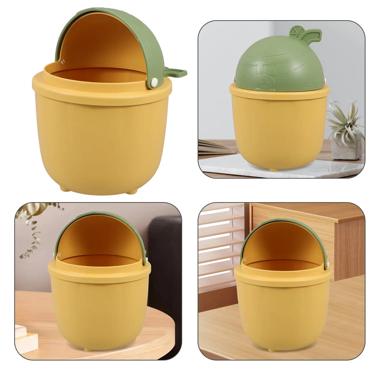 Cestino per Rifiuti a Forma di Coniglietto con Coperchio Ribaltabile, Mini Bidone da Scrivania, Cestino Compatto per Bagno, Cucina, Ufficio, Organizzatore per Piccoli Spazi