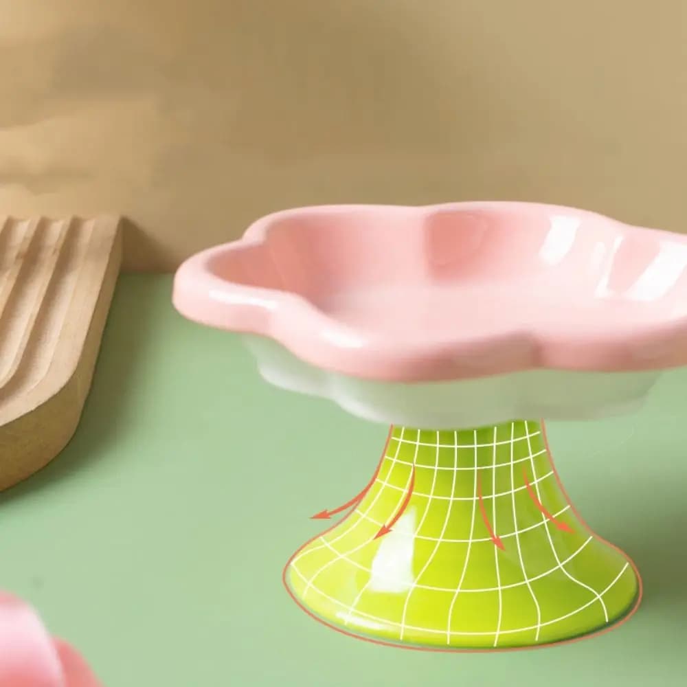 Ciotola in Ceramica per Gatti con Supporto, Graziosa Ciotola per Cani con Design Floreale, Creativa Ciotola per Bere e Mangiare per Gatti
