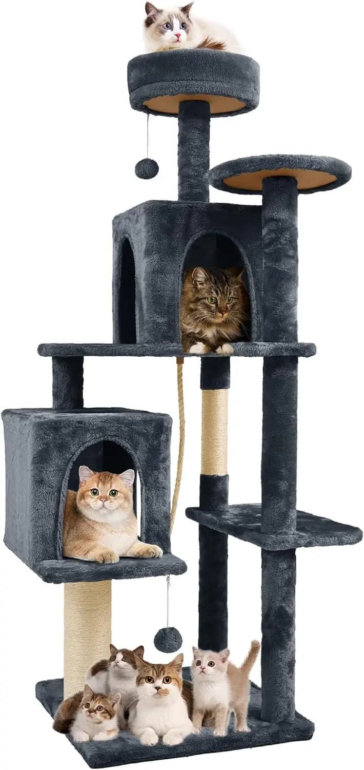 58.5inch Large Cat Tree Tower Condo for Indoor Cats, Soft Plush Multi-Level Climbing Tree Cat House, Scratching Post, More Entra