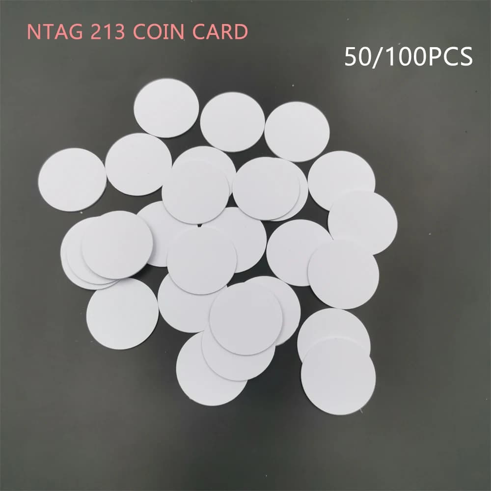 NFC NT/ag213 Coin TAG Key 13.56MHz NFC 213 Card Label RFID IOS14443A TAG ultraleggeri 25mm diametro rotondo NFC 213 Pvc Coin Card