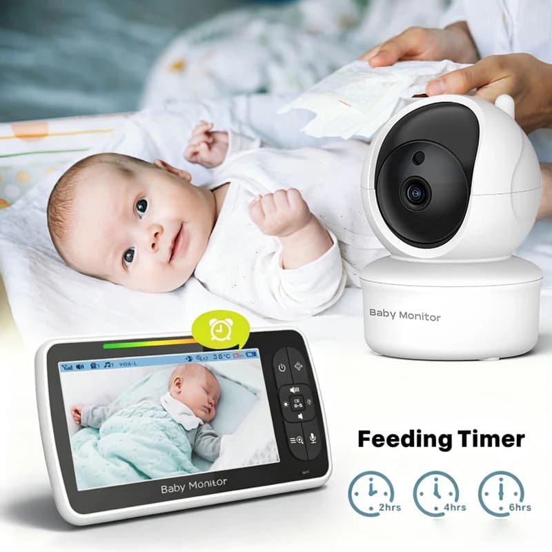5.0" Wireless Baby Monitor FHSS No‑WiFi Baby Camera Auto Night Vision VOX Mode Two‑Way Audio Temperature Alarm Feeding Timer