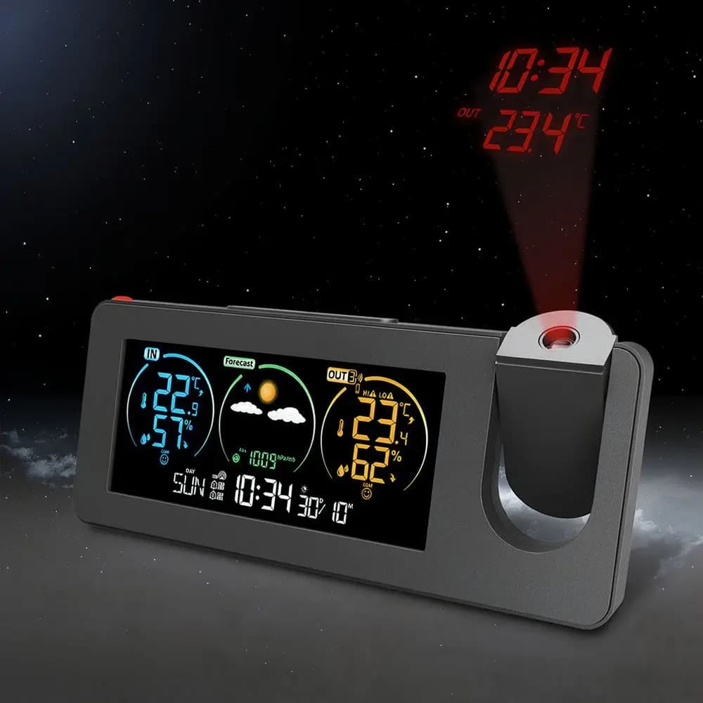 Electronic Projection Alarm Clock Weather Forecast Station Color Screen Calendar Temperature Humidity Display Tool