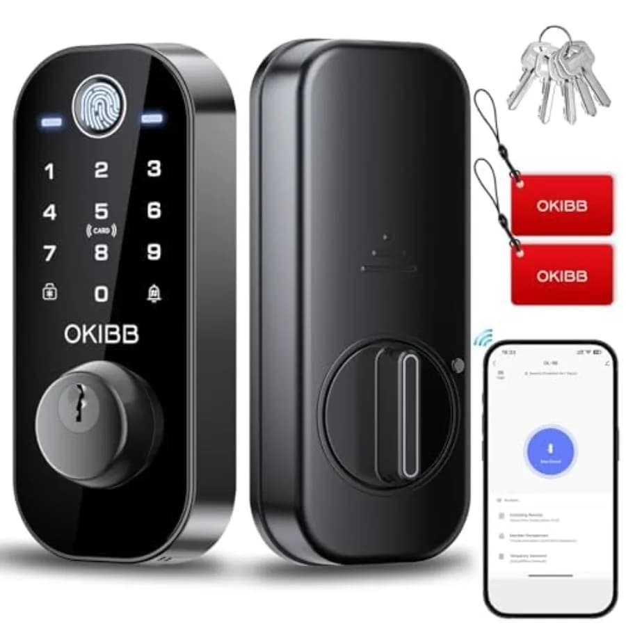 Serratura Intelligente con Impronta Digitale 6-in-1, Serratura per Porta d'Ingresso Senza Chiave con Controllo App, Biometrica Elettronica con Touchscreen