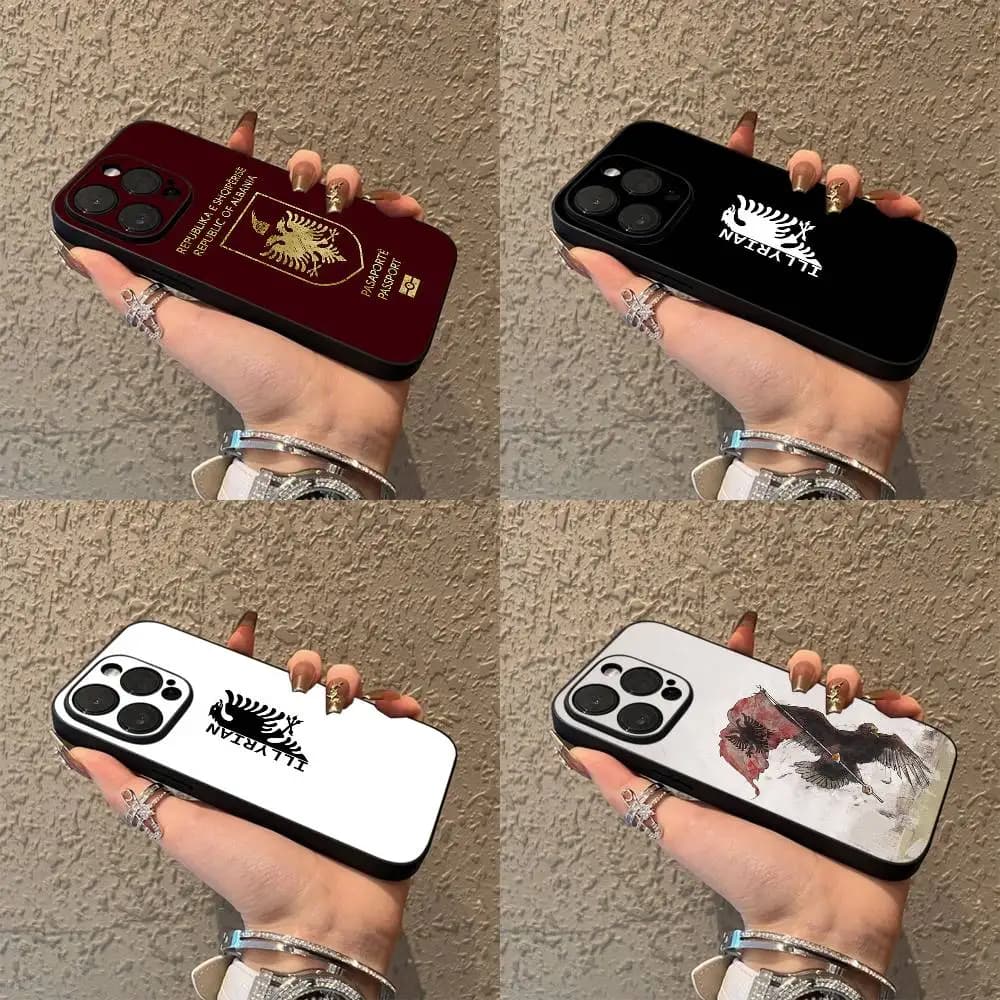 Custodia per telefono con bandiera dell'Albania Passaporto Illyrian Eagle per iPhone 16,15,14,13,12,11,Pro,XS,Max,XR,Plus,E,SE4,Mini Cover morbida nera