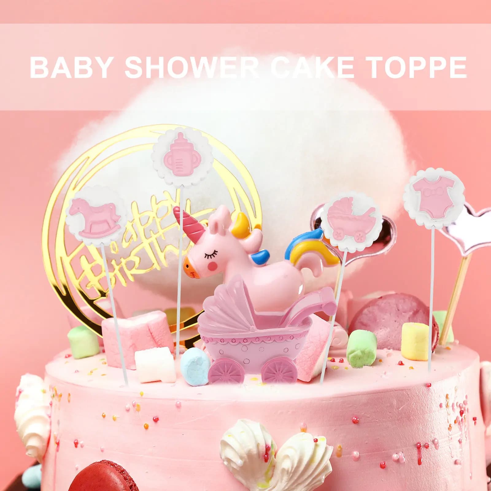 5 Pezzi Decorazioni per Torte a Tema Baby Shower, Topper per Torta a Forma di Passeggino, Accessori Creativi e Adorabili per Feste di Compleanno e Baby Shower