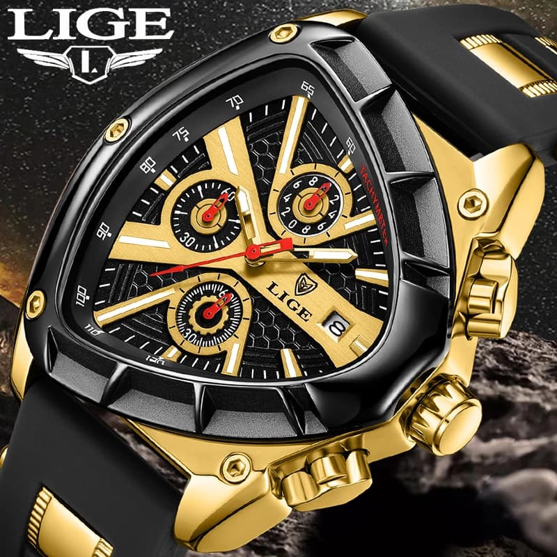 LIGE Men's Outdoor Sports Watches Fashion Business Men's Waterproof Silicone Watch Luxury Military Chronograph Of The Best Male Brands
