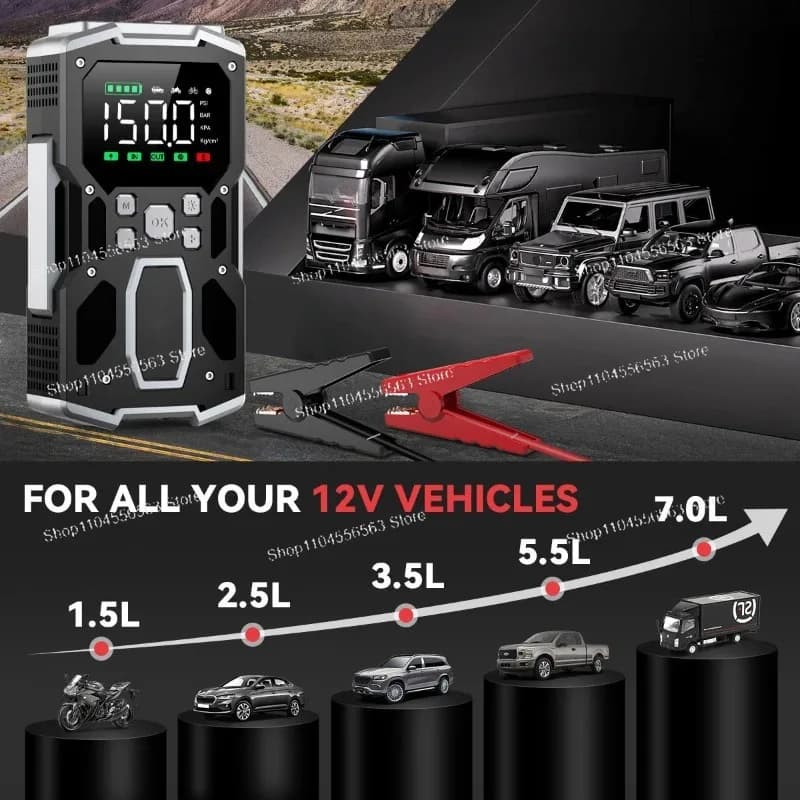 Avviatore portatile per auto da 4000 A con compressore d'aria - Booster per auto da 12 V e Power Bank
