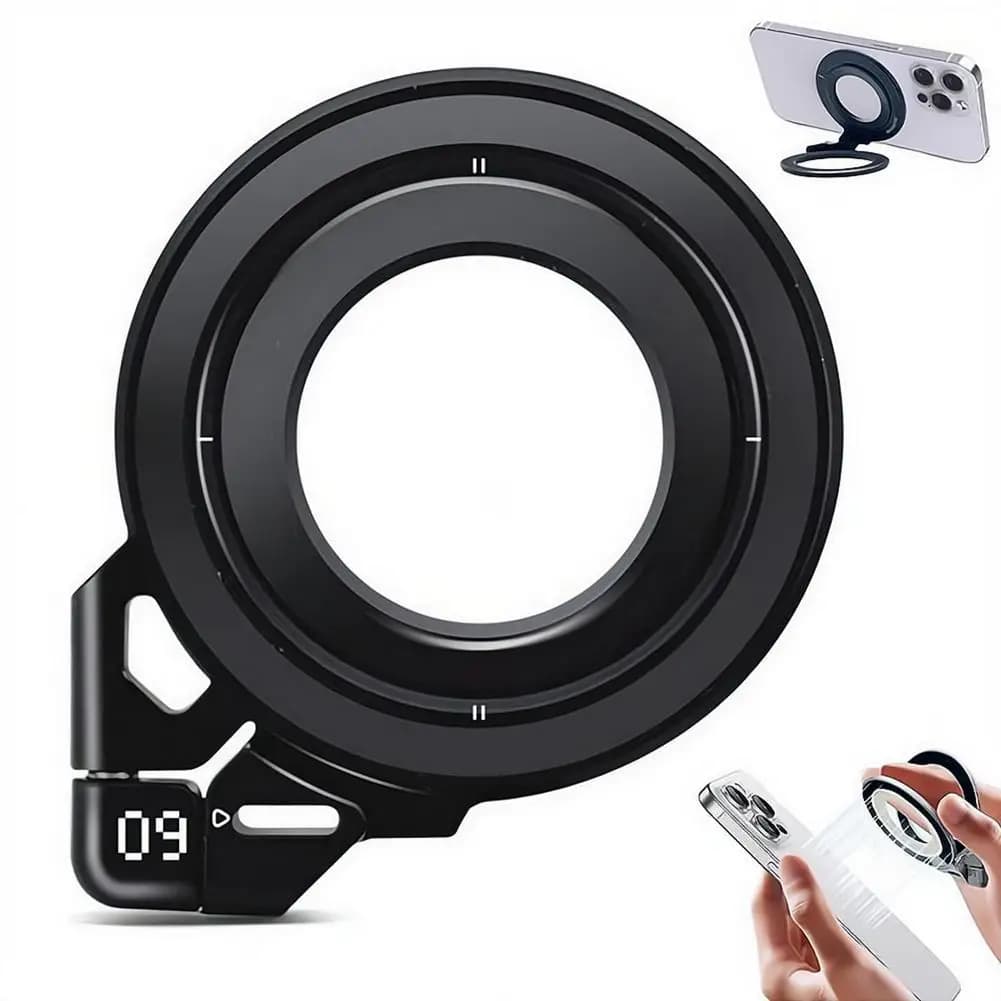 Foldable Magnetic Ring Grip Omnidirectional Rotation MagSafe Aluminium Alloy Stable Dual-Sided Magnetic Attachment Phone Stand