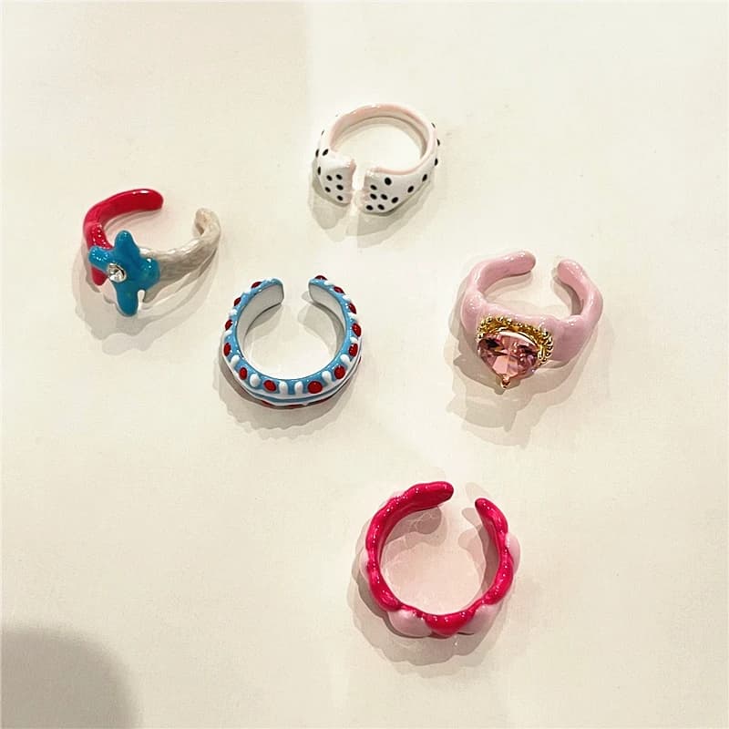 Love zircon inlaid pink handmade drip glaze enamel ring Y2K creative open ring female accessories jewelry gift