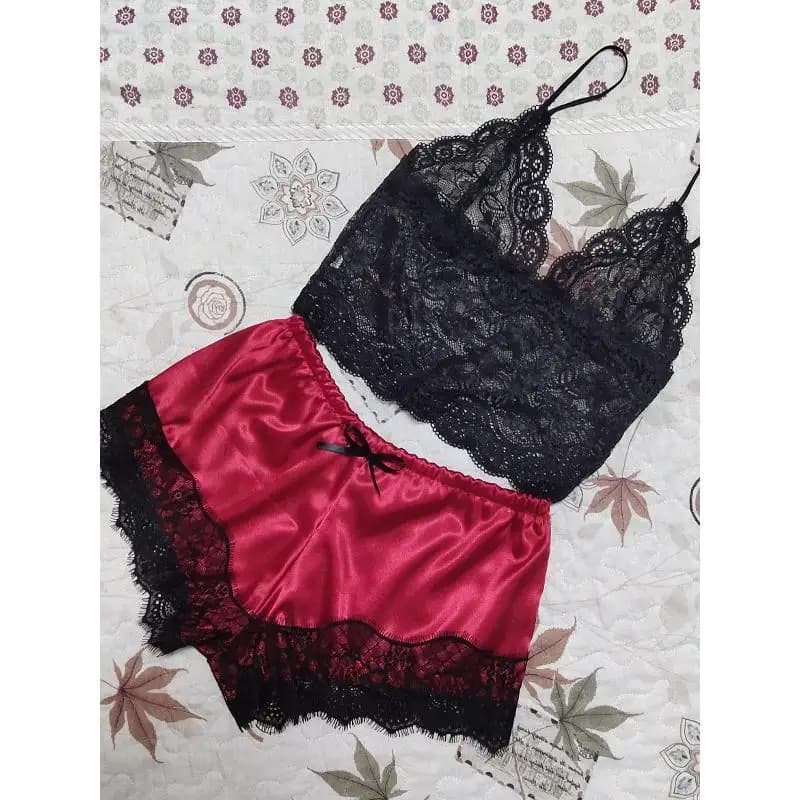 Women Lace Satin Pajama Set Cami Top Shorts Silk Sleepwear Nightwear Lingerie Lounge Outfit Home Clothing