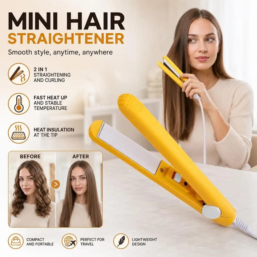 Mini Splint Flat Iron Hair Straightener Curling Wand Curly Ceramic Curler Straight Dual Purpose Hair Styling Tool WITH Hair Clip