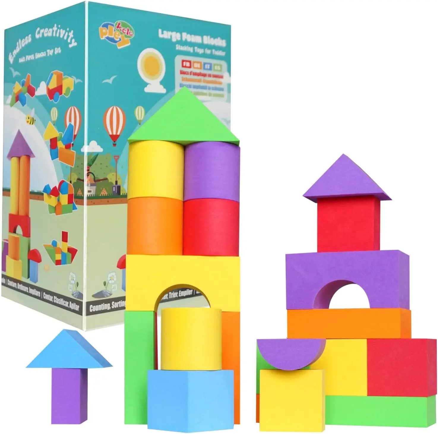 Blocchi di Costruzione in Schiuma Morbida per Bambini 18M+, Grandi Giocattoli Impilabili, Kit Iniziale per il Bagno del Bambino e lo Sviluppo Sensoriale