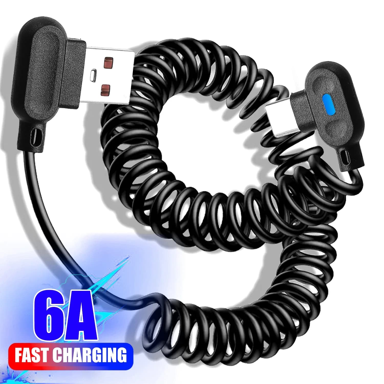 Cavo caricabatteria rapido per auto 6A retrattile USB C 90 ° Design a gomito con molla per cavi Carplay per iPhone Samsung Tablet Laptop
