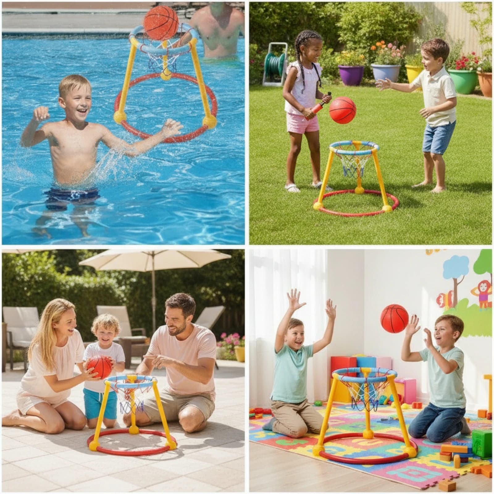 Water Basketball Set with Pump Freestanding Pool Basketball Hoop for Children, Backyard