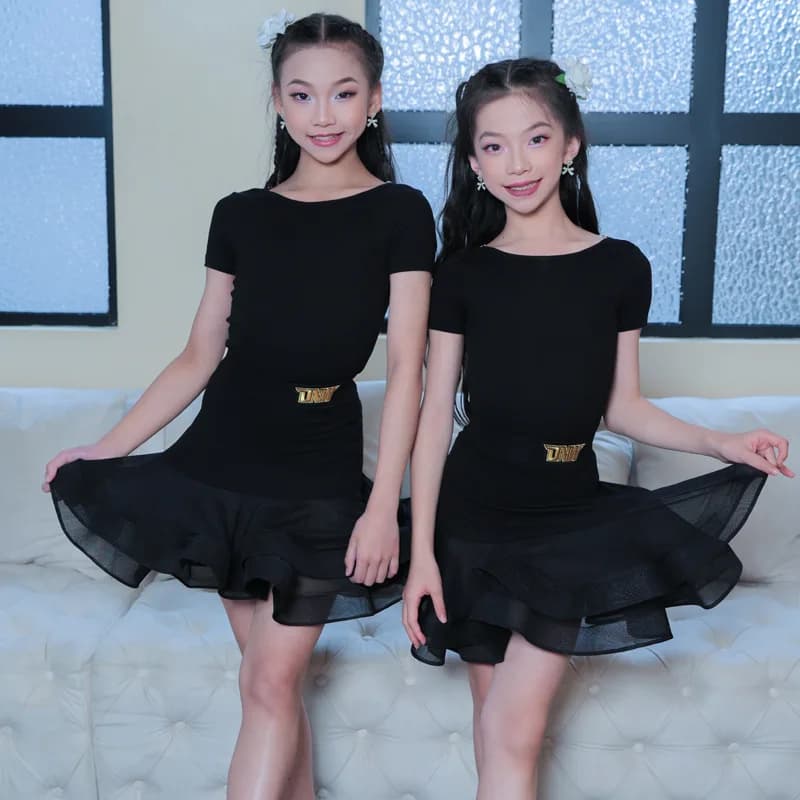 Abbigliamento da competizione professionale per ragazze personalizzato, abito da ballo latino, abito da pratica per ragazze, top e gonna a maniche corte