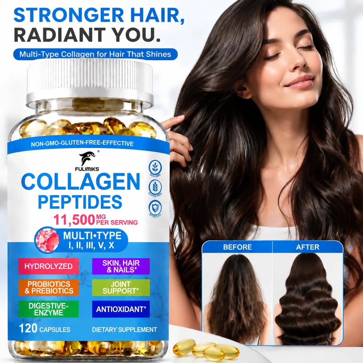 Multi Collagen Peptide Capsules for Women, Supports Skin Radiance, Hair Nail Health & Joint Wellness, Anti‑Aging Antioxidant