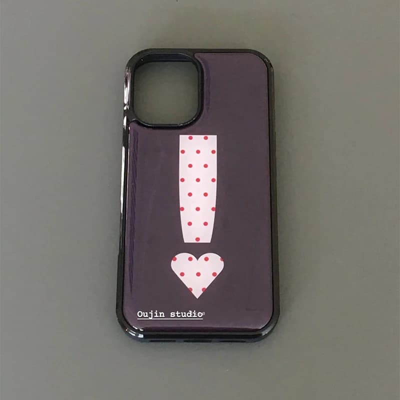 Cover per iPhone con cuore a punto esclamativo, pois e bordo nero, con colla a goccia, per iPhone 17 Air 16 Pro Max 15 14 Plus 13 12 11