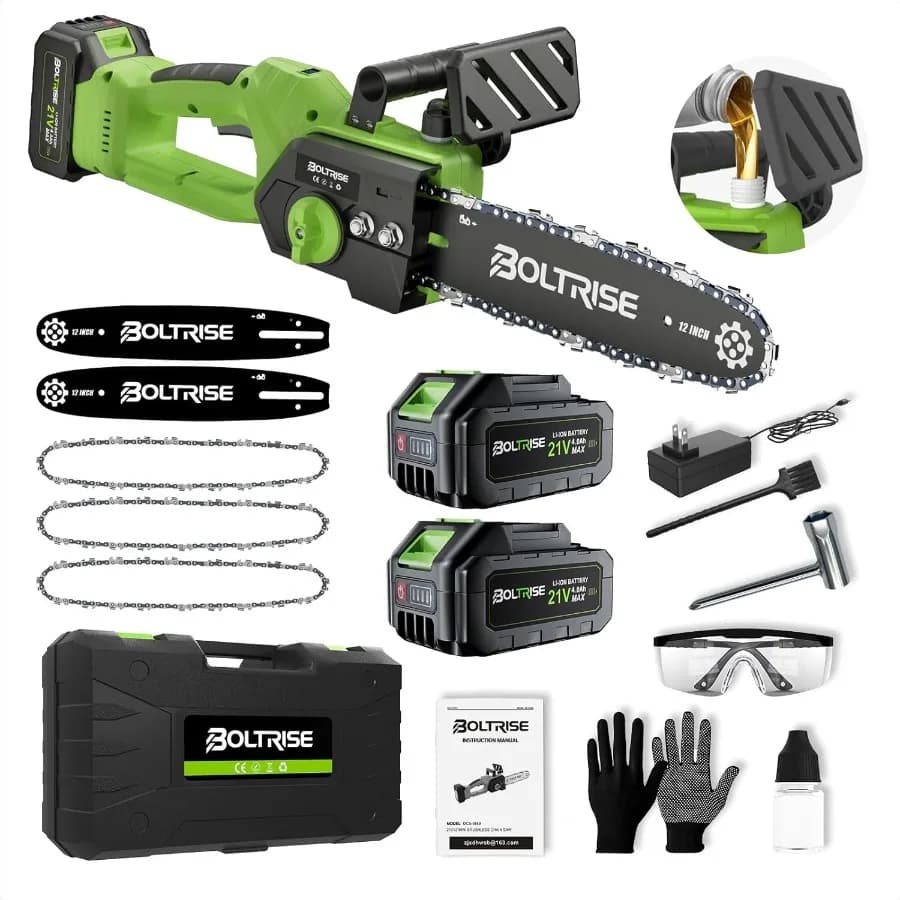 Motosega elettrica senza spazzole a batteria da 12 pollici con batterie 2 × 4,0 Ah e blocco di sicurezza per oliatore automatico Mano compatta alimentata da 42 piedi/s