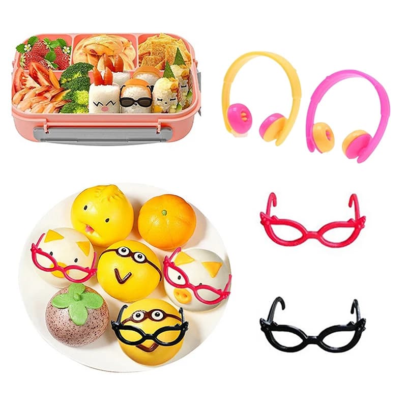 4 pezzi Bento decorazione strumenti pranzo Bento Box cibo cuffie occhiali copricapo Buffet Sandwich Toppers Decor per la decorazione Bento