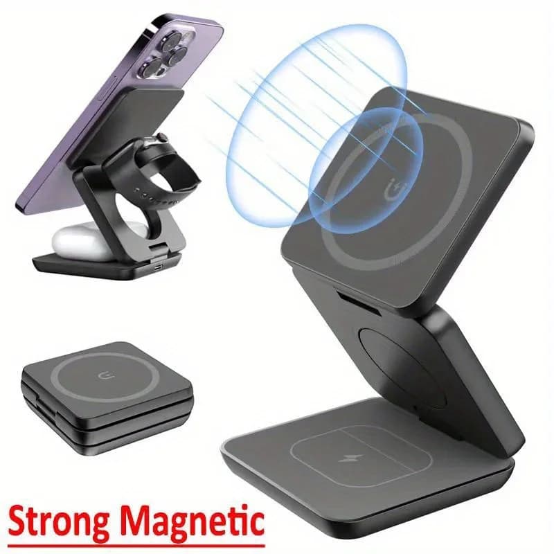 Foldable 3 in 1 magnetic charger for iPhone 16/15/14/13/12 Apple Watch10/9/8/7/5/4/SE Airpods3/2/Pro