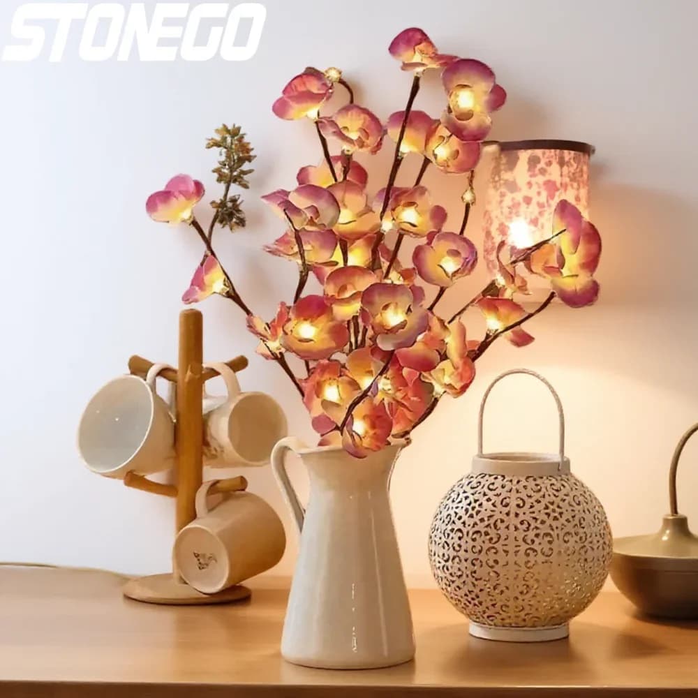 20 luci decorative a LED con ramo di orchidea a forma di farfalla, lucine a batteria per l'illuminazione notturna delle vacanze domestiche della camera da letto