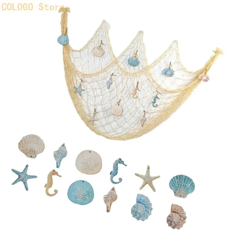 Fishing Net Wall Hanging for Ocean Theme Rooms, Cotton Rope Shell Piece for Party Scene, Shop Display, Photo Area D0LD