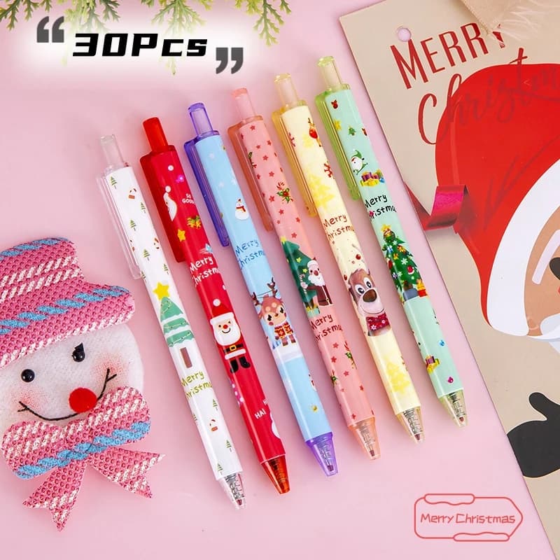 30 pz/lotto Cute Christmas Gel Pens Cartoon babbo natale Tree Snowmen Elk Kawaii Press Pen 0.5mm Black School Kids cancelleria regali