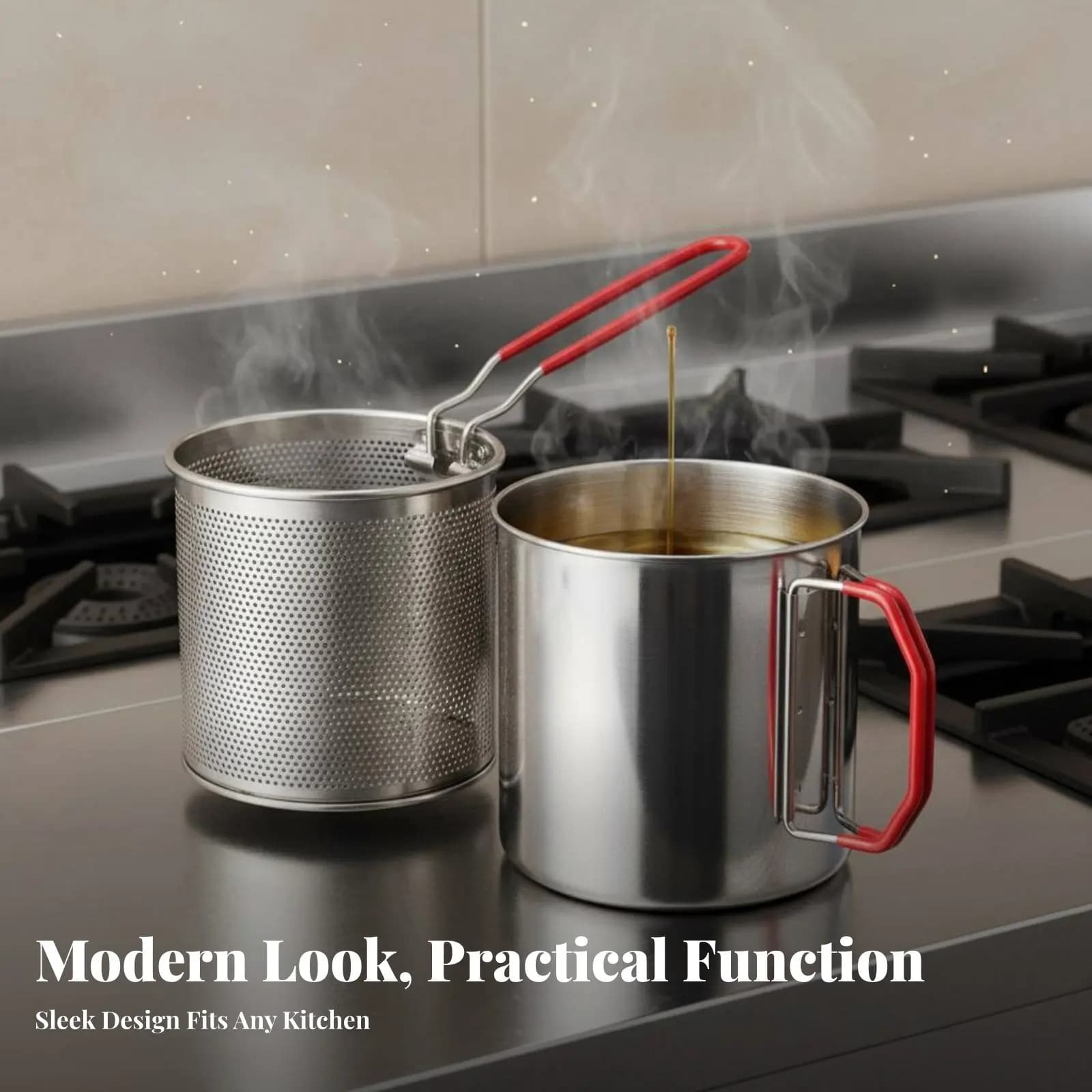 Fryer Pot and Basket Set Multifunctional Deep Fryer Pot Multipurpose Space-Saving for Students, Small Kitchens, Dorm Rooms