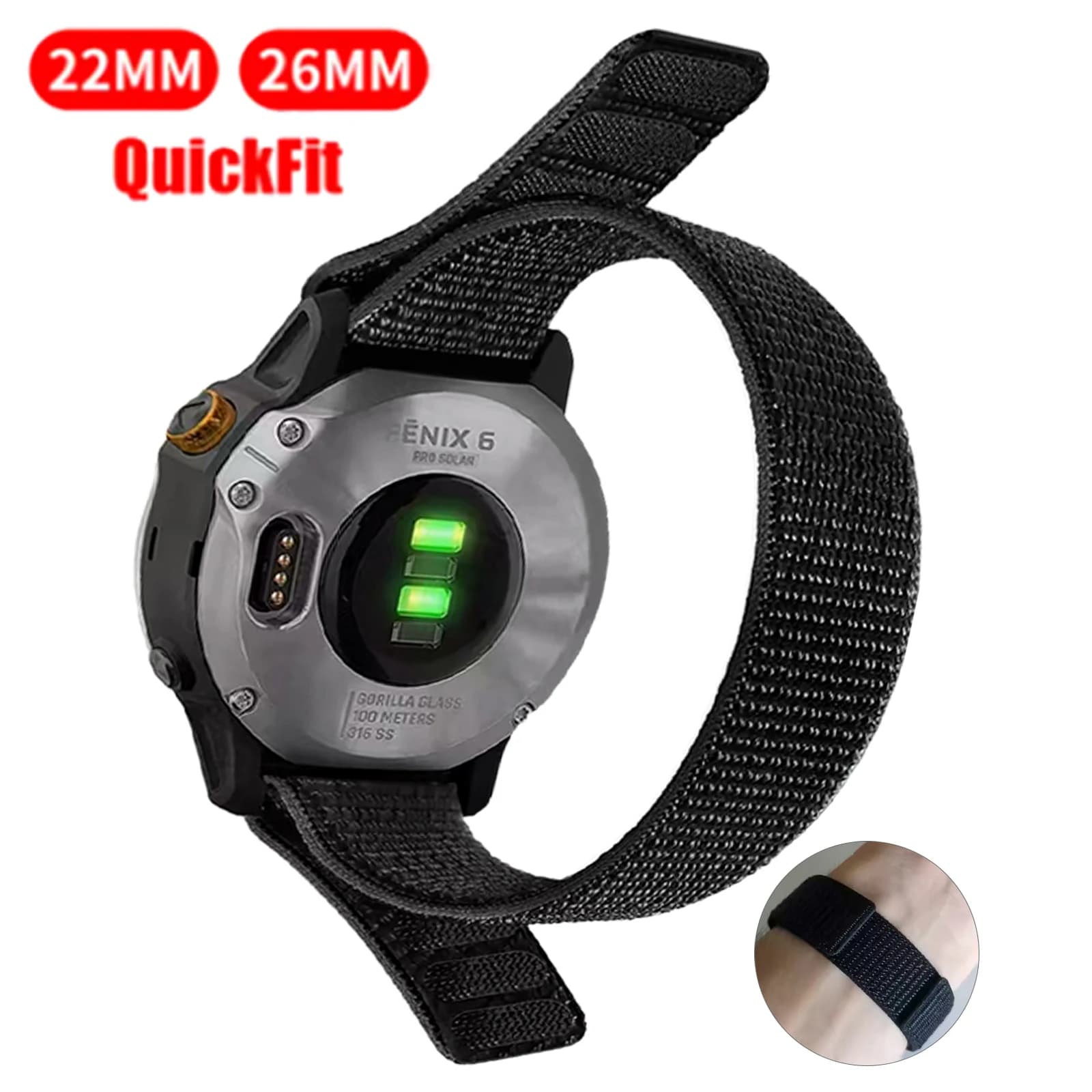 Cinturino per orologio in nylon con gancio da 26/22 mm per Garmin Fenix 8 pro E/Tactix 8/Enduro 3 2/Epix Pro/instinct 3 2X QuickFit braccialetto sportivo
