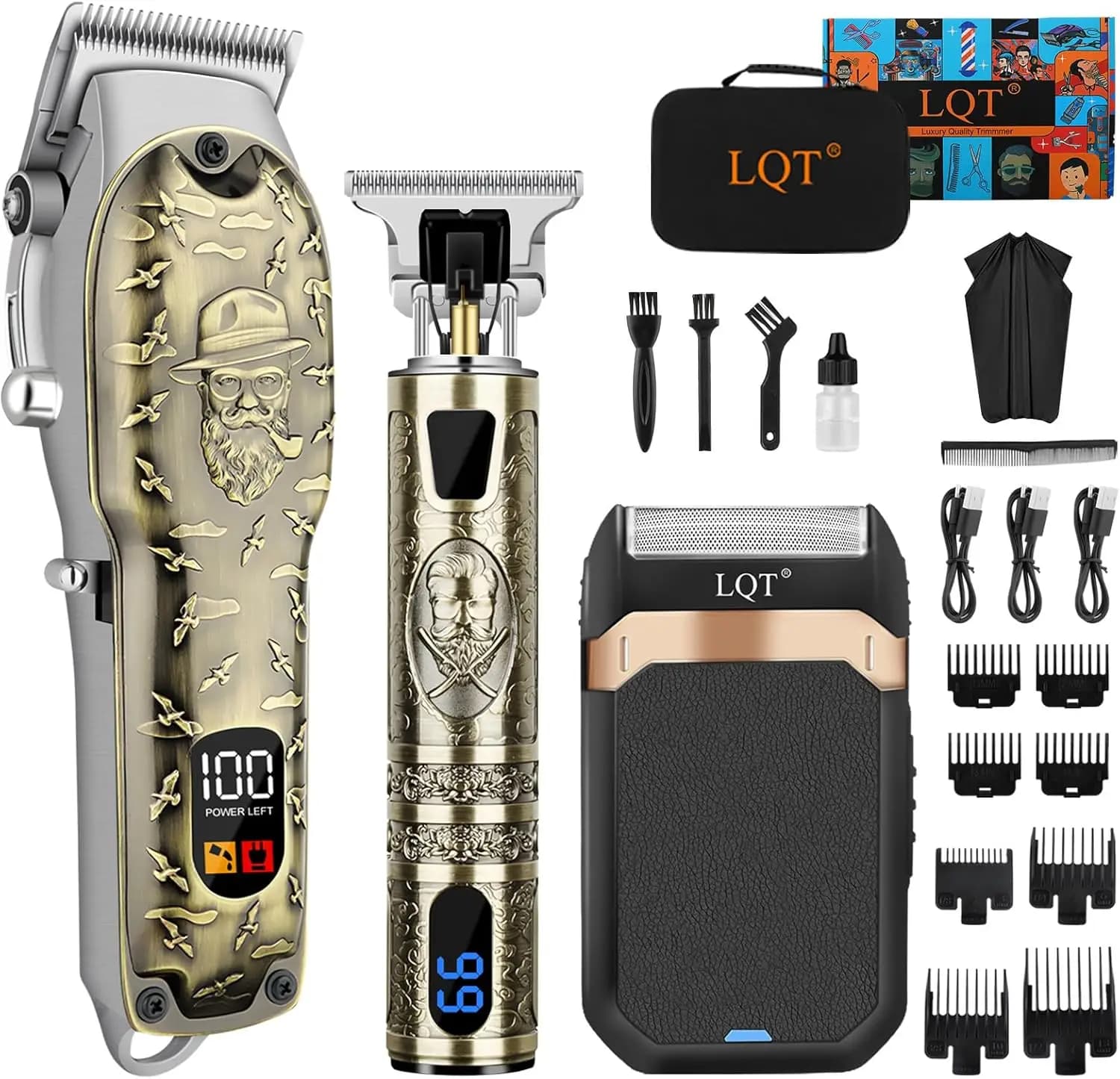 Professional Haircut Set for Men - Electric Razor, Regular Bar and Barbiere Kit, Bronze Personal Care Gift