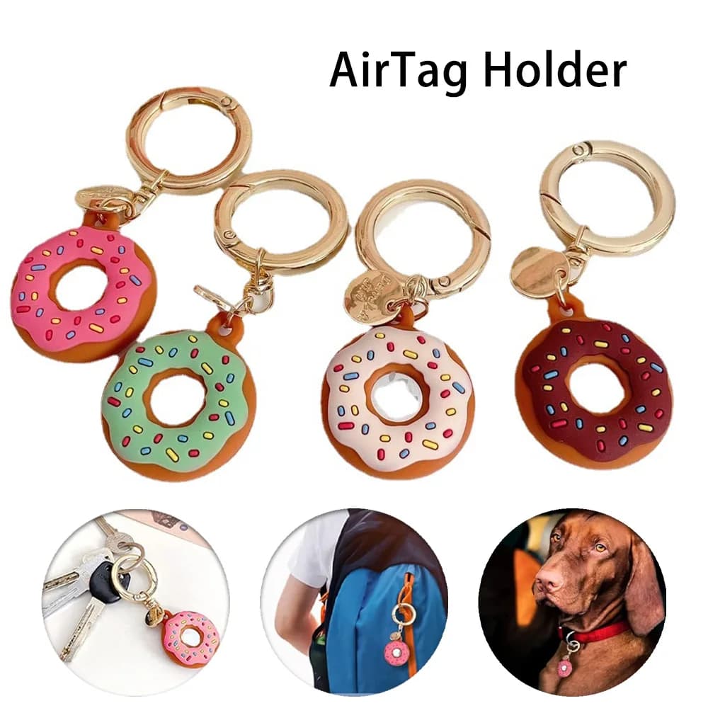 AirTag Holder - Donut Case For AirTags w/ Rugged Strap - Protective Keychain for Dog Collar, Cat Collar, Keys, Luggage, Backpack