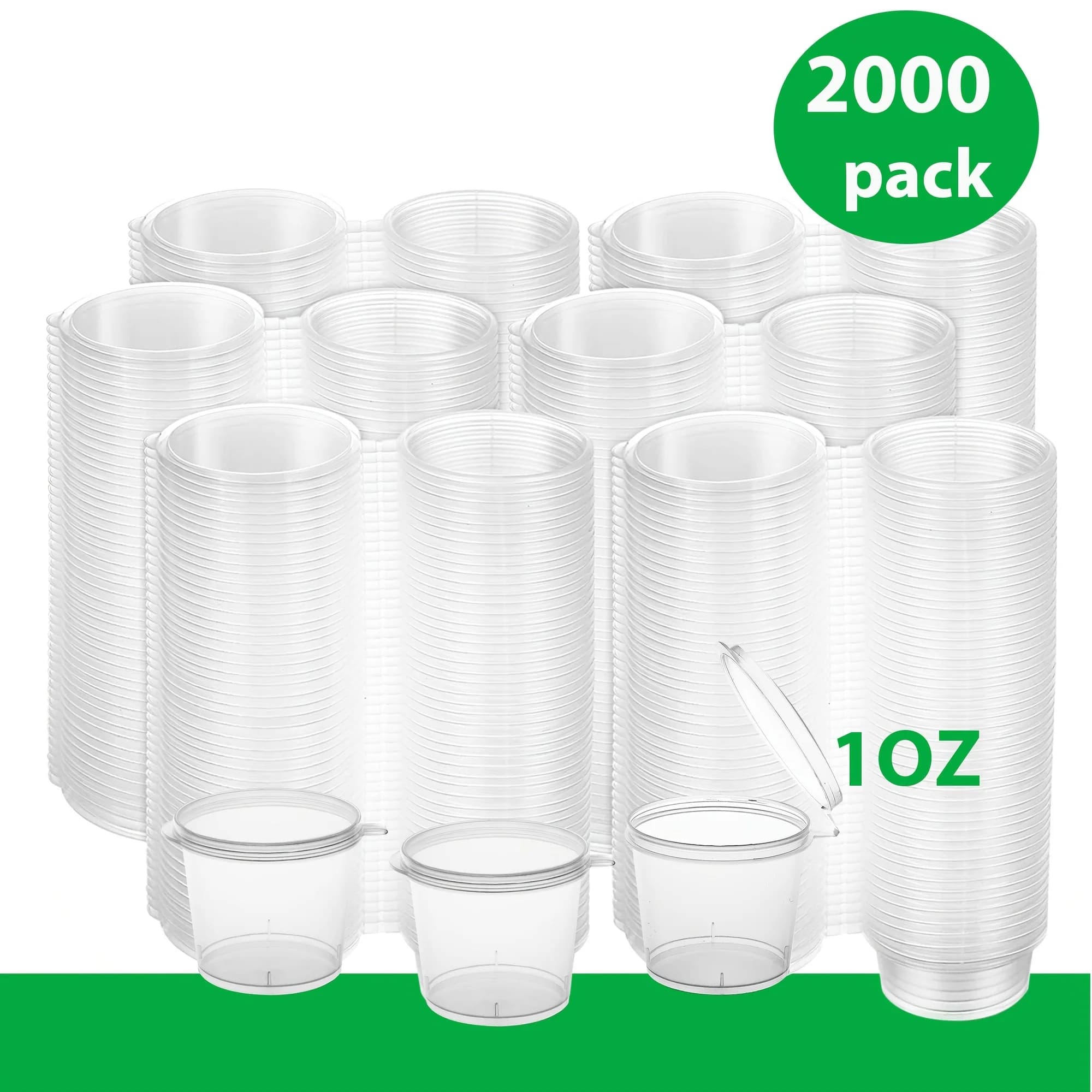 2000pcs 1oz Clear Disposable Sauce Cups with Hinged Lids – Versatile Food-Safe Containers for Jello, Slime, Sauces, Samples & More | Stackable, Space-Saving Design for Lunch Boxes & Everyday Use