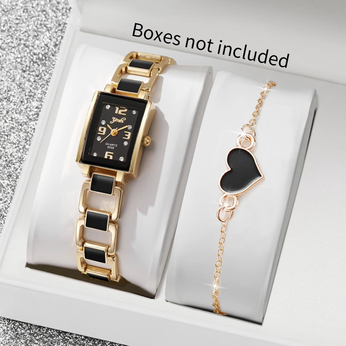 2PCS Fashionable women's watches with square dial, heart-shaped bracelet set, stylish women's quartz watch, Reloj Mujer wristwatch (without box)