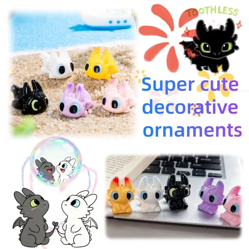 Dragon Taming Master Anime Toothless Coppia di Bambole Carine in Resina Fai da Te, Accessori Decorativi per Artigianato, Ornamento Cartoon