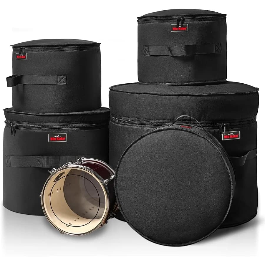 Set di 5 Custodie per Batteria - Borse Imbottite per Batteria con 22 Kick, 12/13/16 Toms, 14 Rullanti - Coperture Protettive Leggere per Batteristi e Trasporto