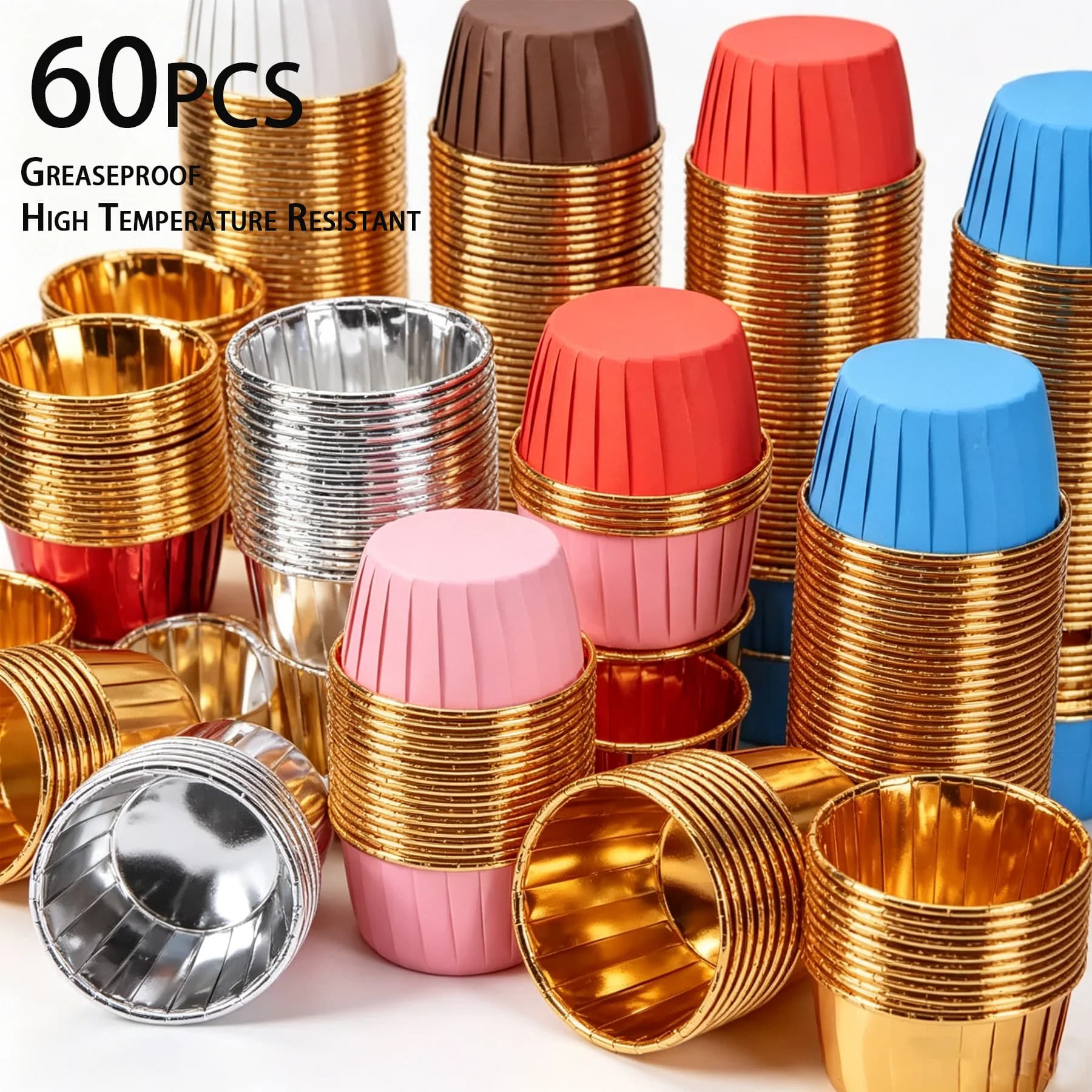 Thick Rolled-edge Foil Baking Cups,Waterproof Oilproof,Heat & Cold Resistant,Disposable Food-Grade Liners for Air Fryer