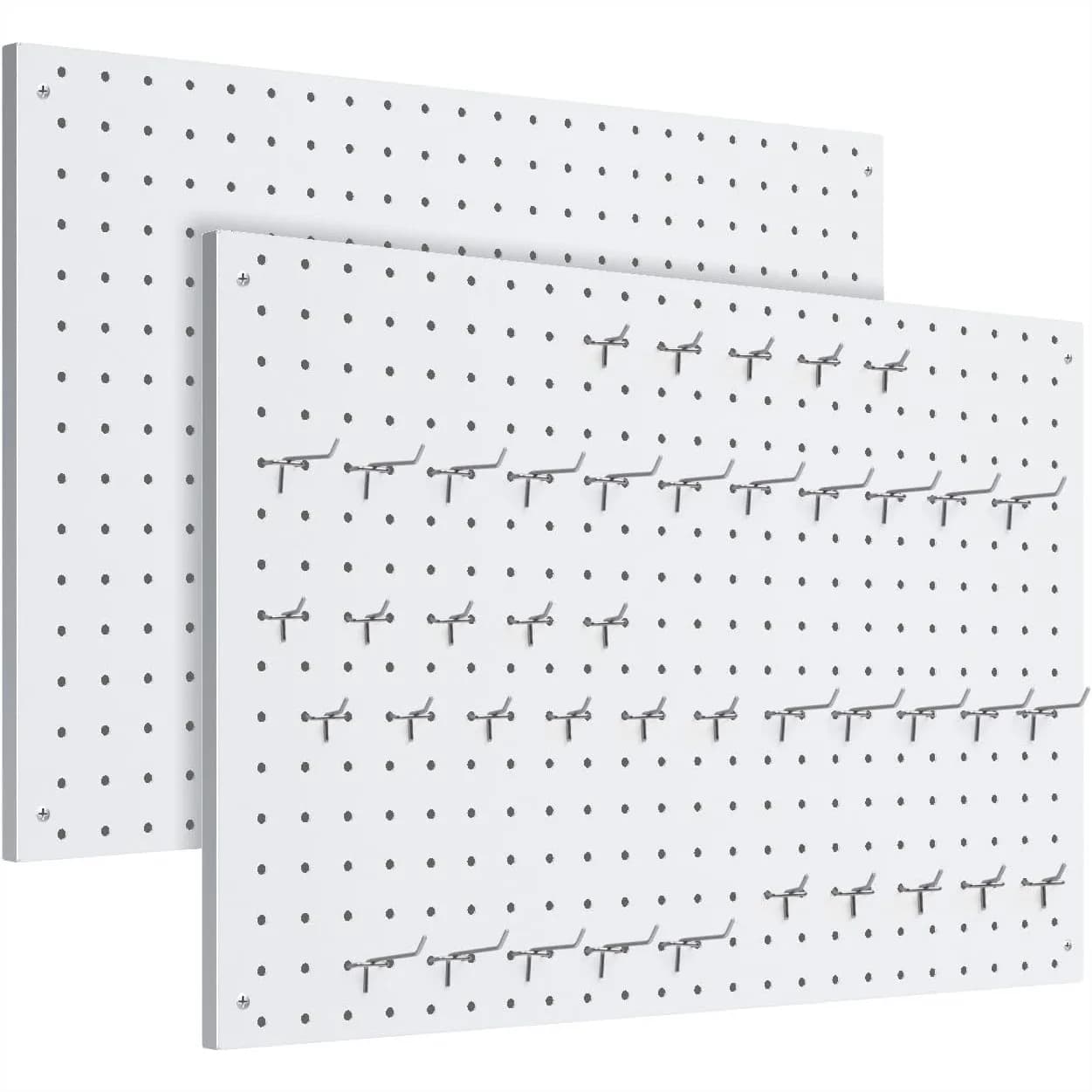 Pannelli Forati in Metallo, Confezione da 2, Bianchi, Organizzatore da Parete Resistente con Cornice e Ganci per Stoccaggio Attrezzi da Garage, 24x16 Pollici